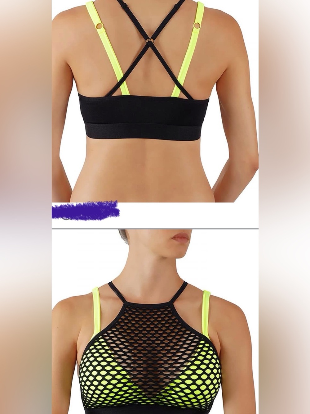 High-Neon Yellow Layered Mesh Sports Bra